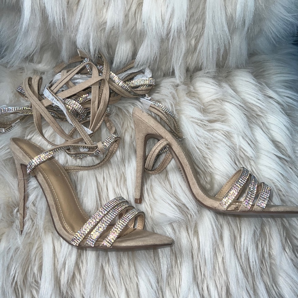 Beige Rhinestone Strappy Sandal